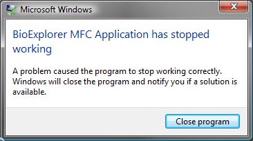 BiExplorer MFC Application has stopped working