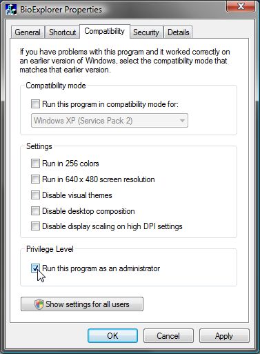 Click on Compatibility Tab