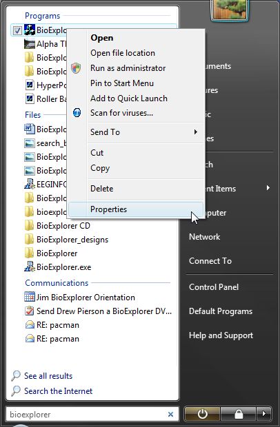 Right Click BioExplorer and choose properties